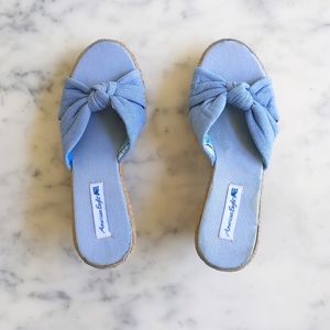 American Eagle Fabric Top Wedge Sandals with 3.5" Heels.